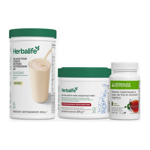 Pack Thémix Herbalife : Mélange pour boisson protéinée, Boisson multi-fibres et Boisson à base de thé